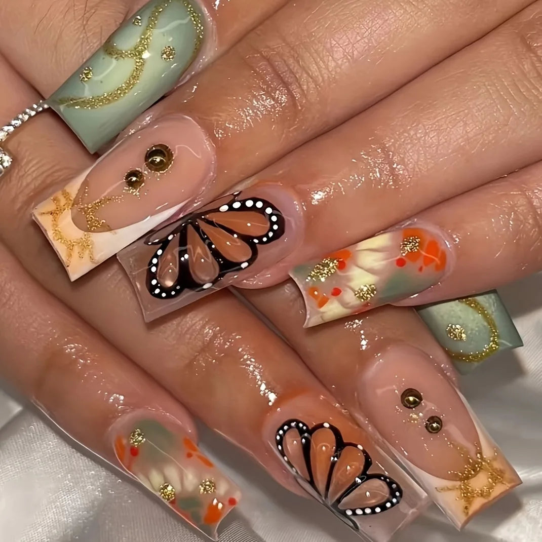 24pcs Flower Design Press On Nails Set-1