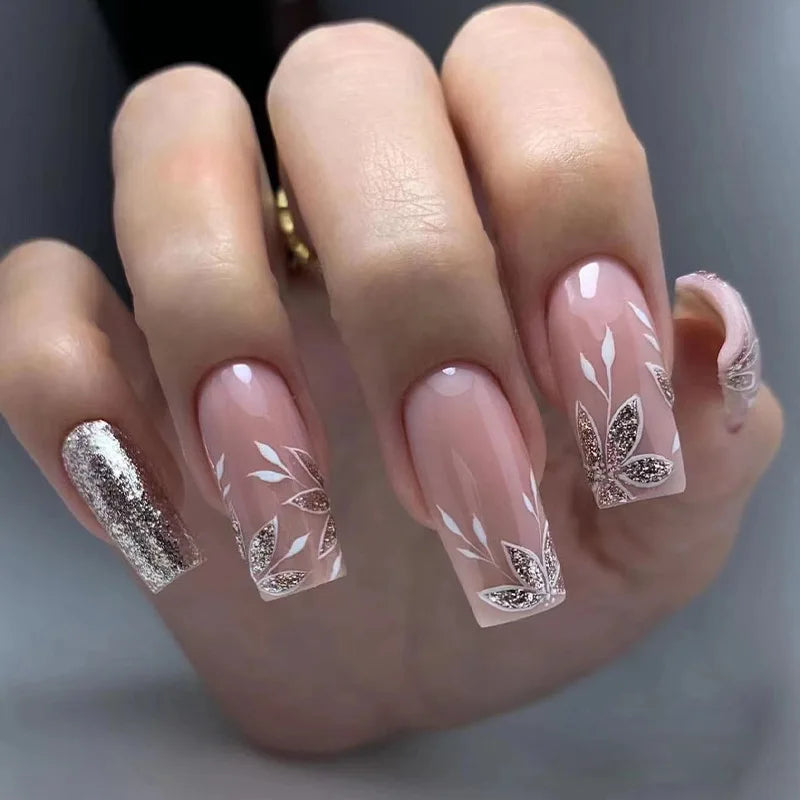 24pcs Flower Design Press On Nails Set
