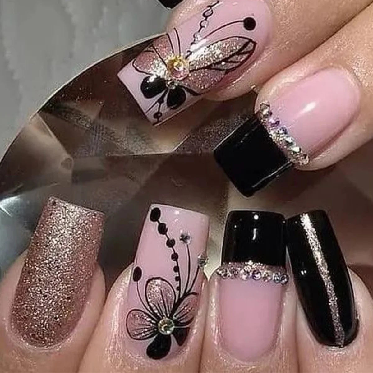 24pcs Flower Design Press On Nails Set-39