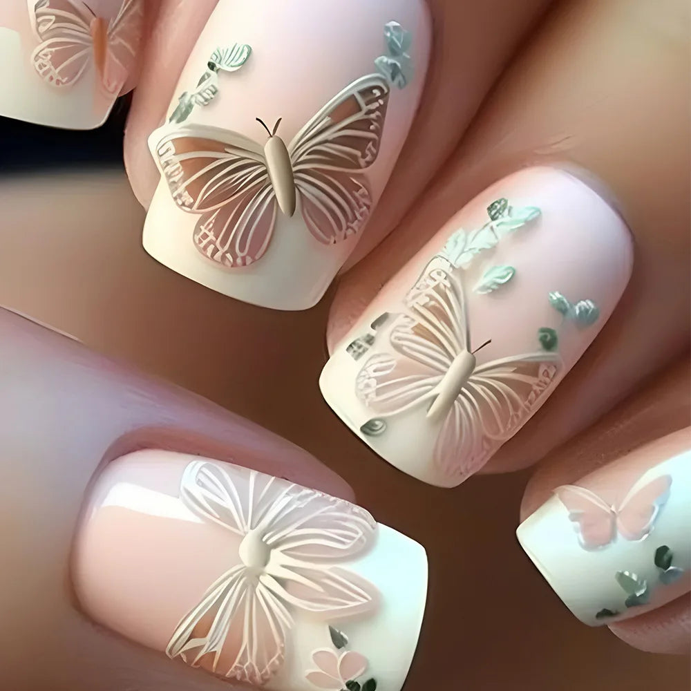 24pcs Flower Design Press On Nails Set-49