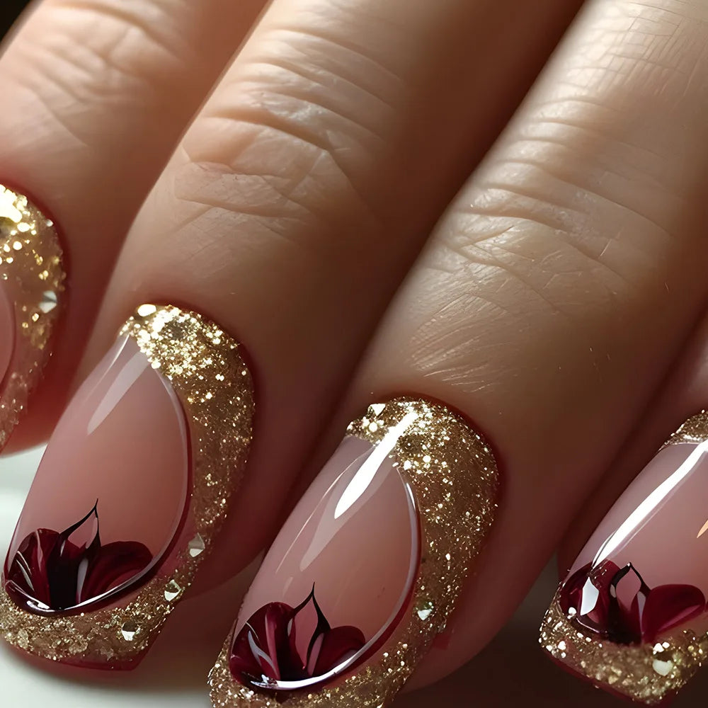 24pcs Flower Design Press On Nails Set
