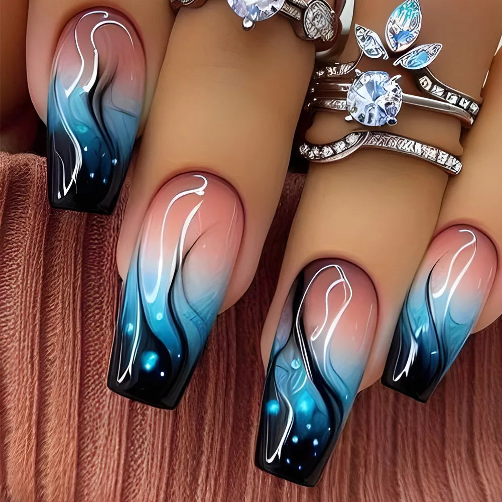 24pcs Flower Design Press On Nails Set