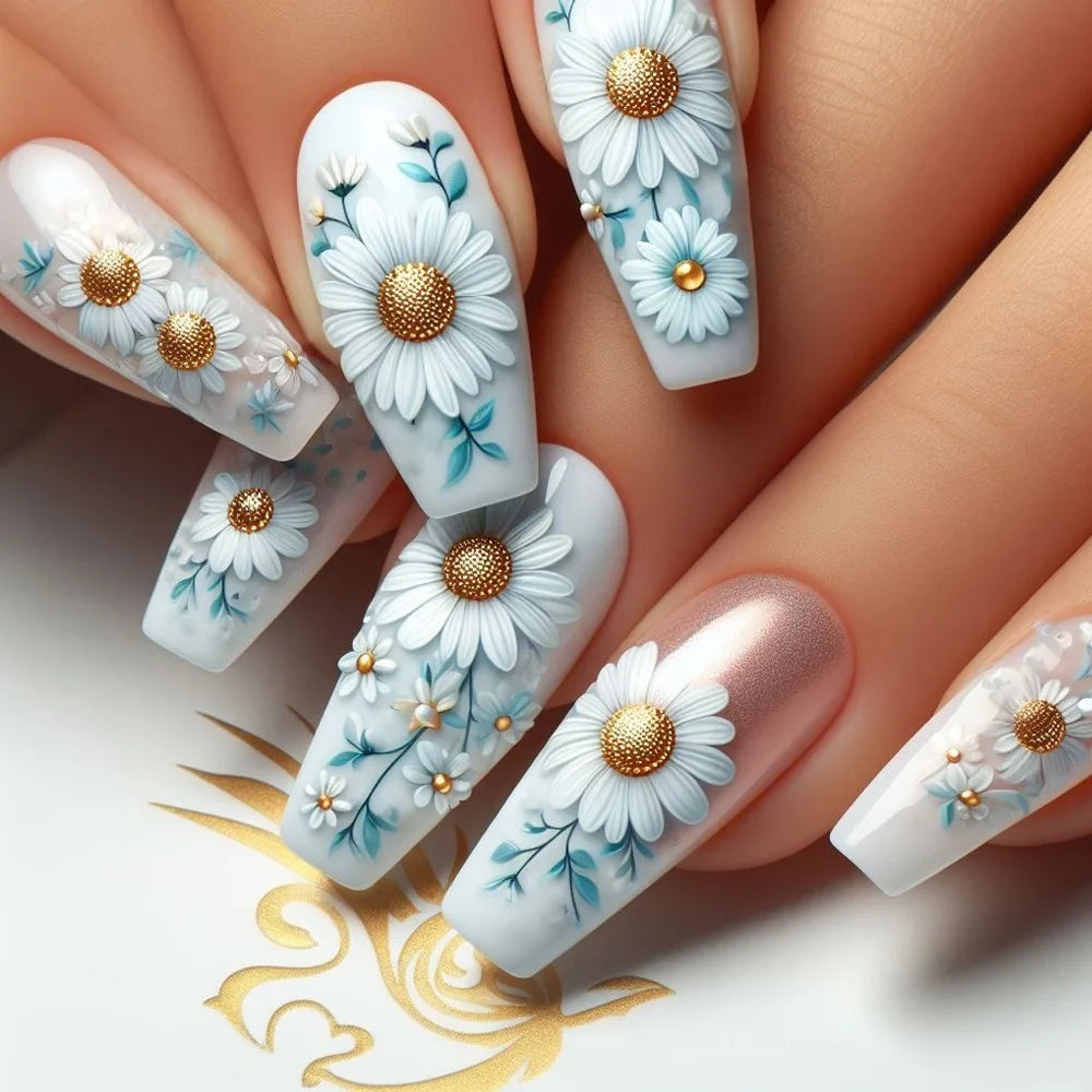 24pcs Flower Design Press On Nails Set-43