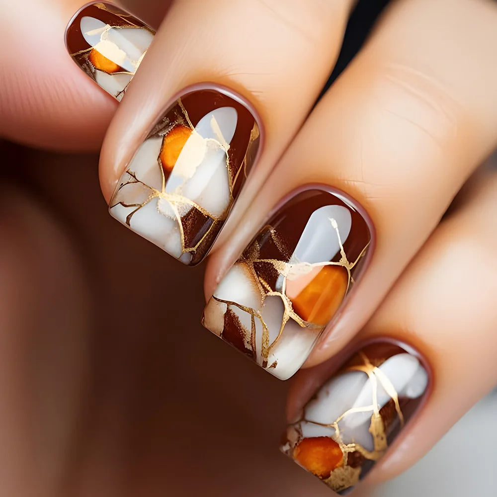 24pcs Flower Design Press On Nails Set
