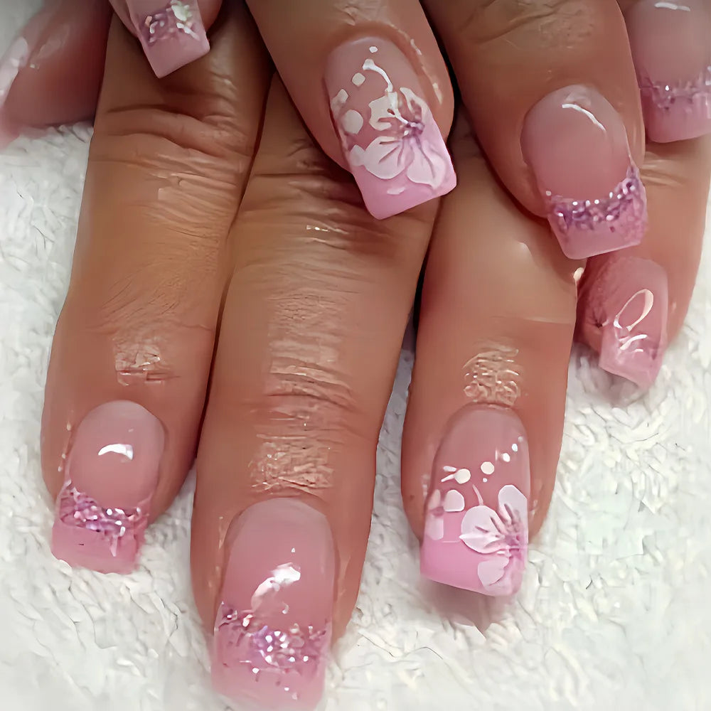 24pcs Flower Design Press On Nails Set
