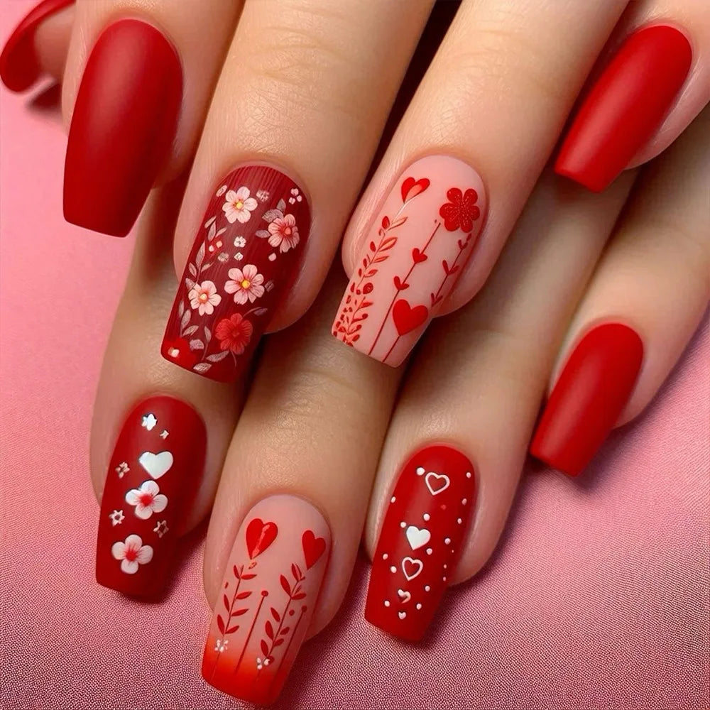 24pcs Flower Design Press On Nails Set-13