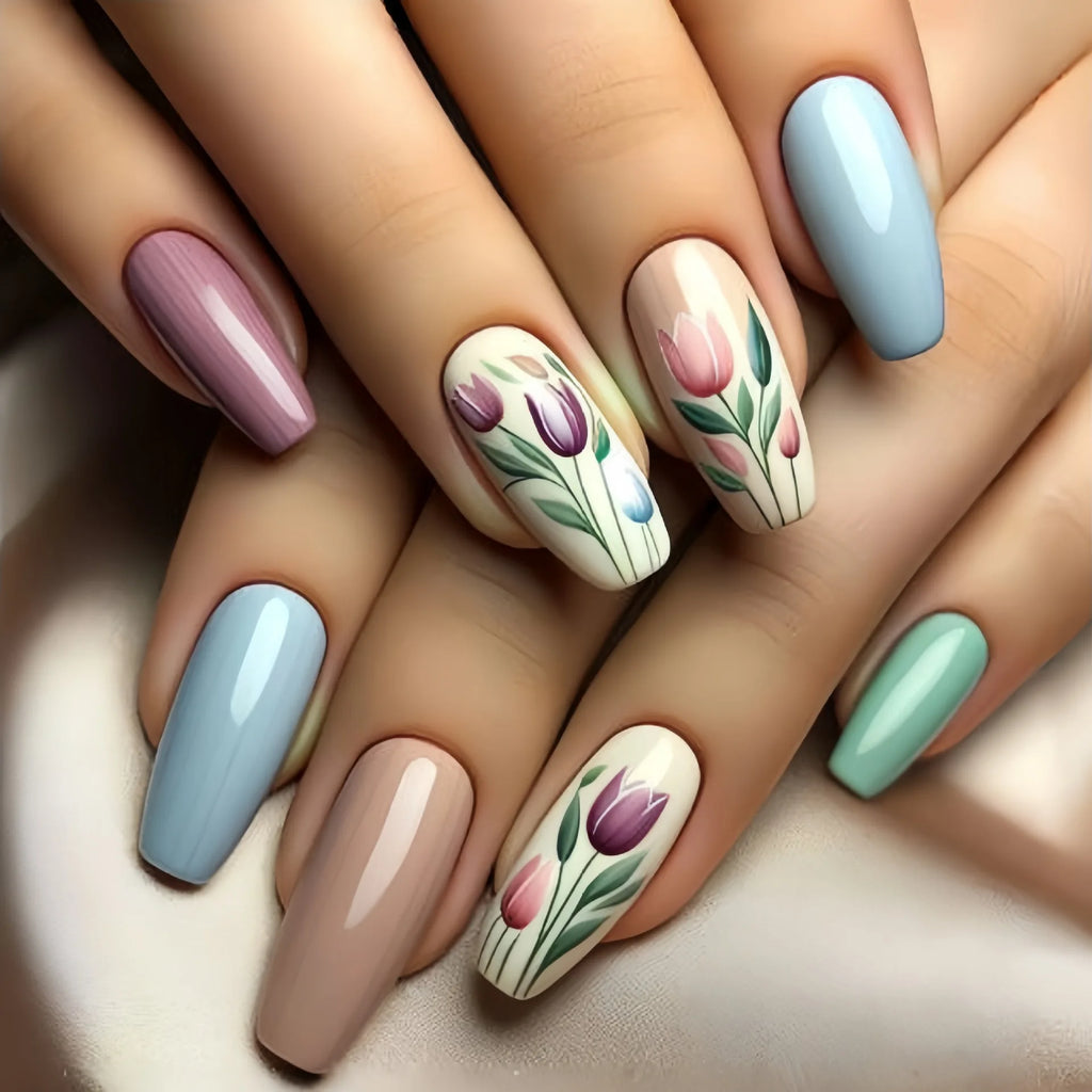 24pcs Flower Design Press On Nails Set-26