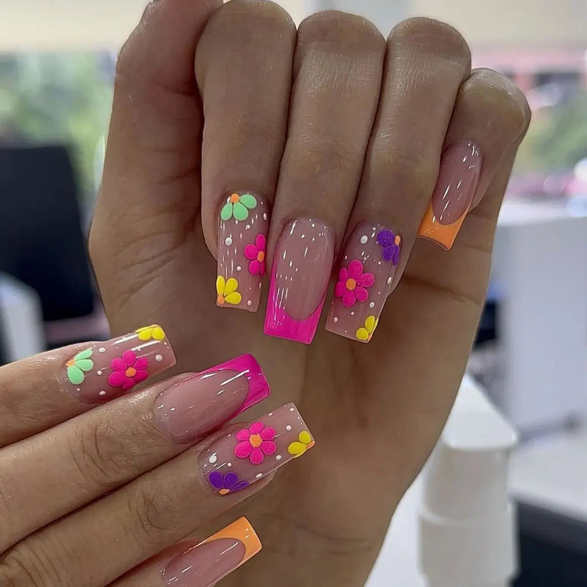 24pcs Flower Design Press On Nails Set
