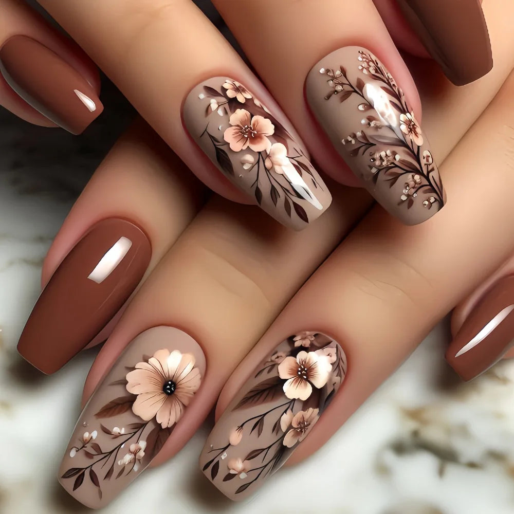 24pcs Flower Design Press On Nails Set-37