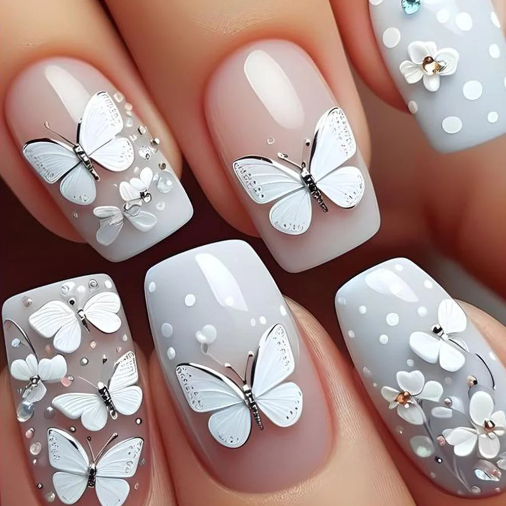 24pcs Flower Design Press On Nails Set