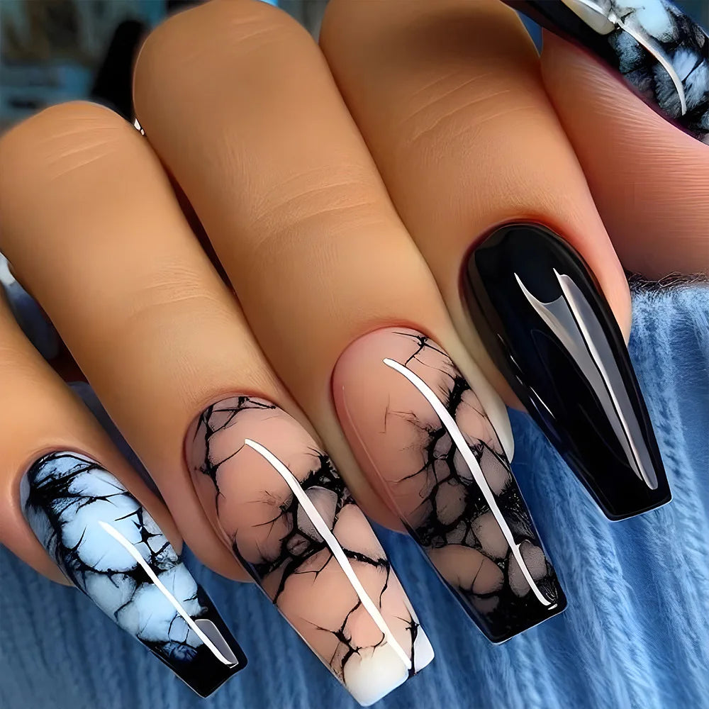 24pcs Flower Design Press On Nails Set