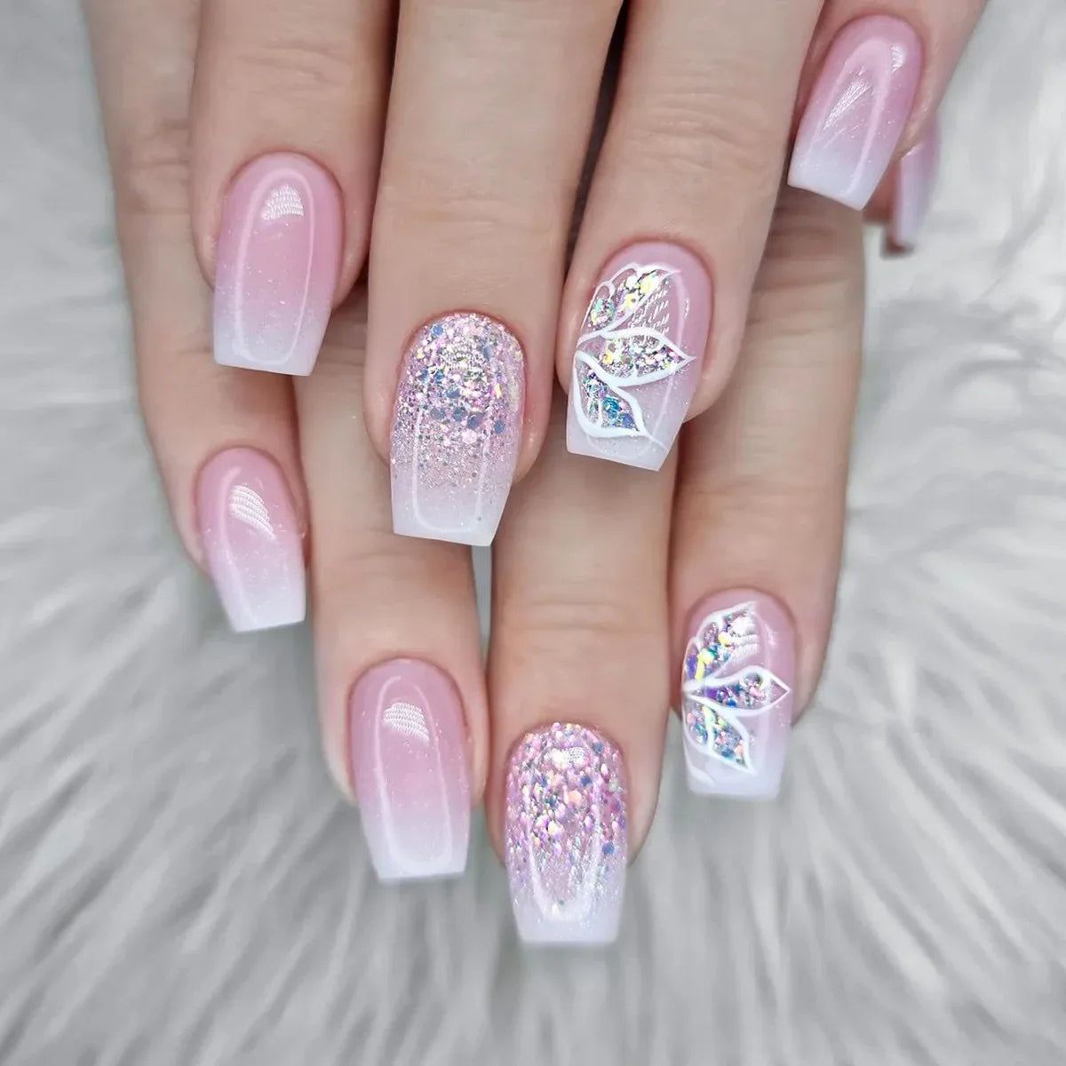24pcs Flower Design Press On Nails Set