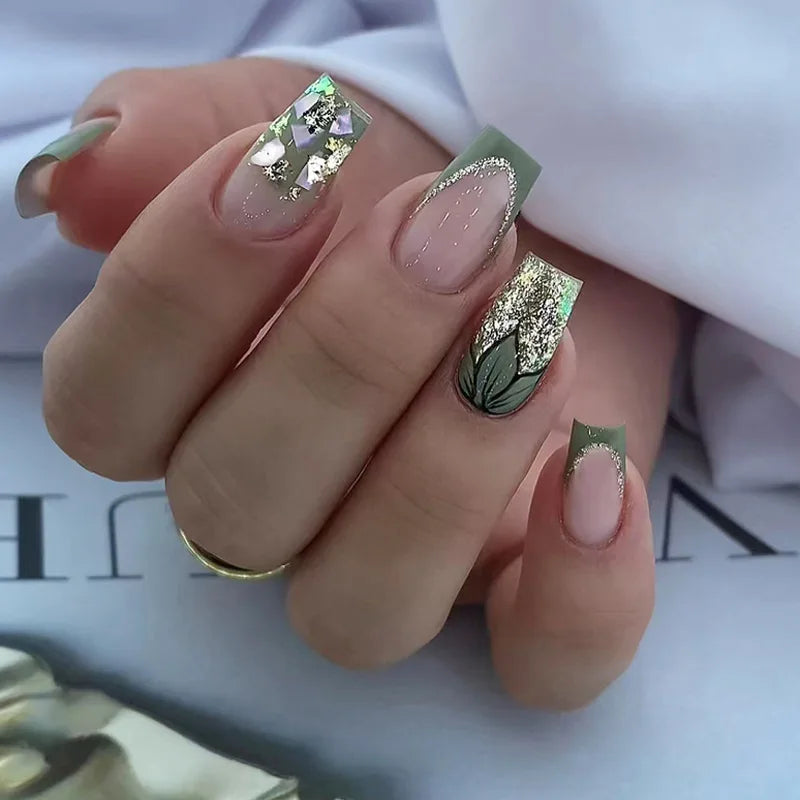 24pcs Flower Design Press On Nails Set-21