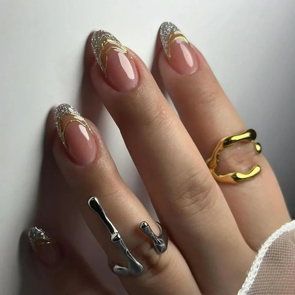 24pcs French Almond Press On Nails