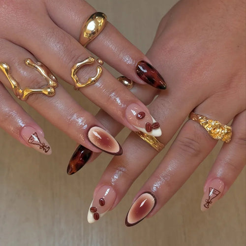 24pcs French Almond Press On Nails