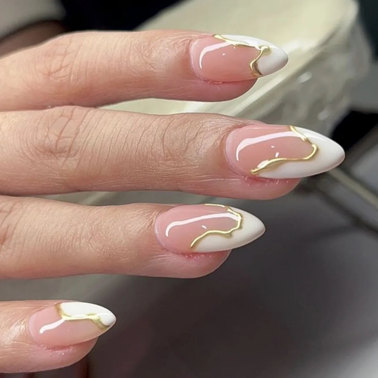24pcs French Almond Press On Nails