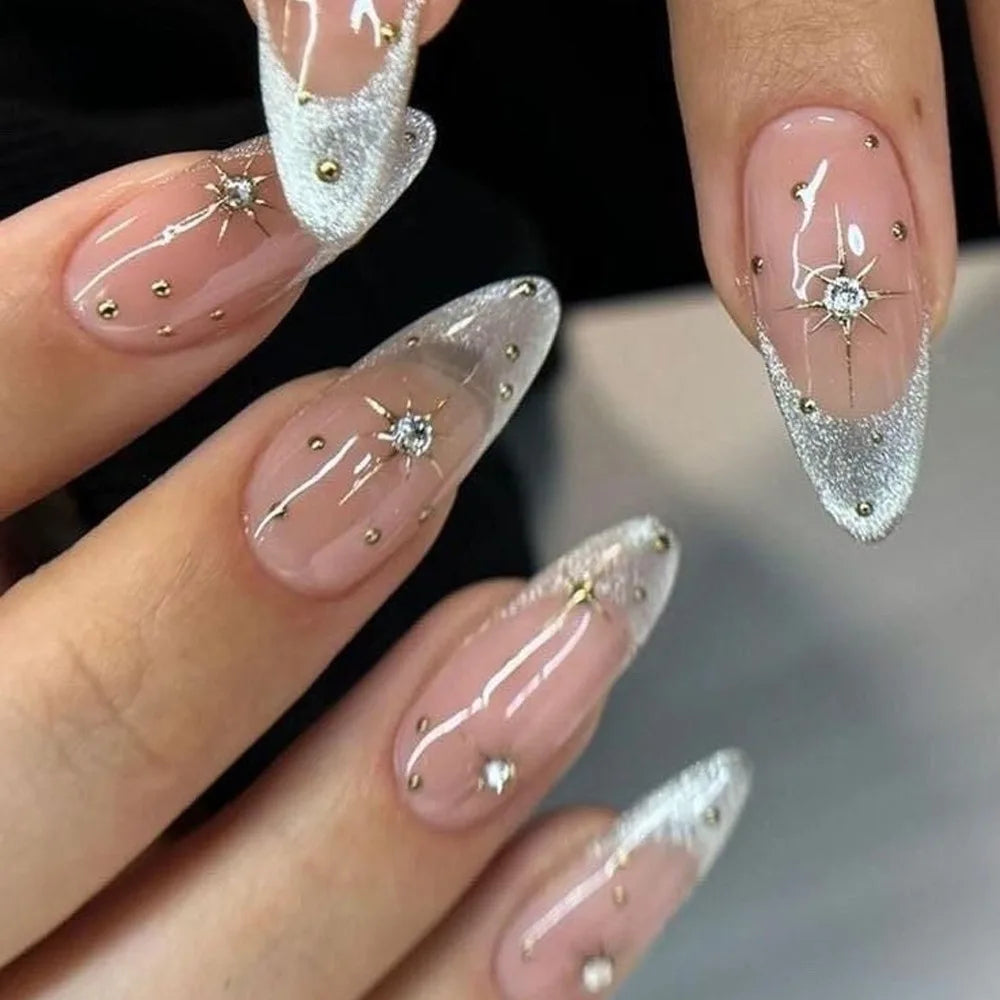 24pcs French Almond Press On Nails