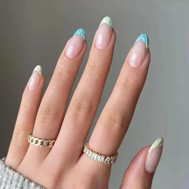 French Rainbow Acrylic Press-On Nails