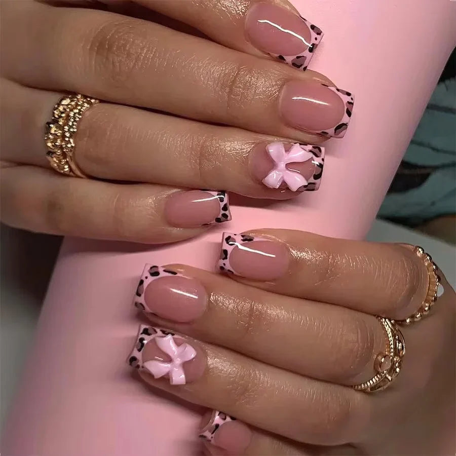 Pink Bow Press on Nails