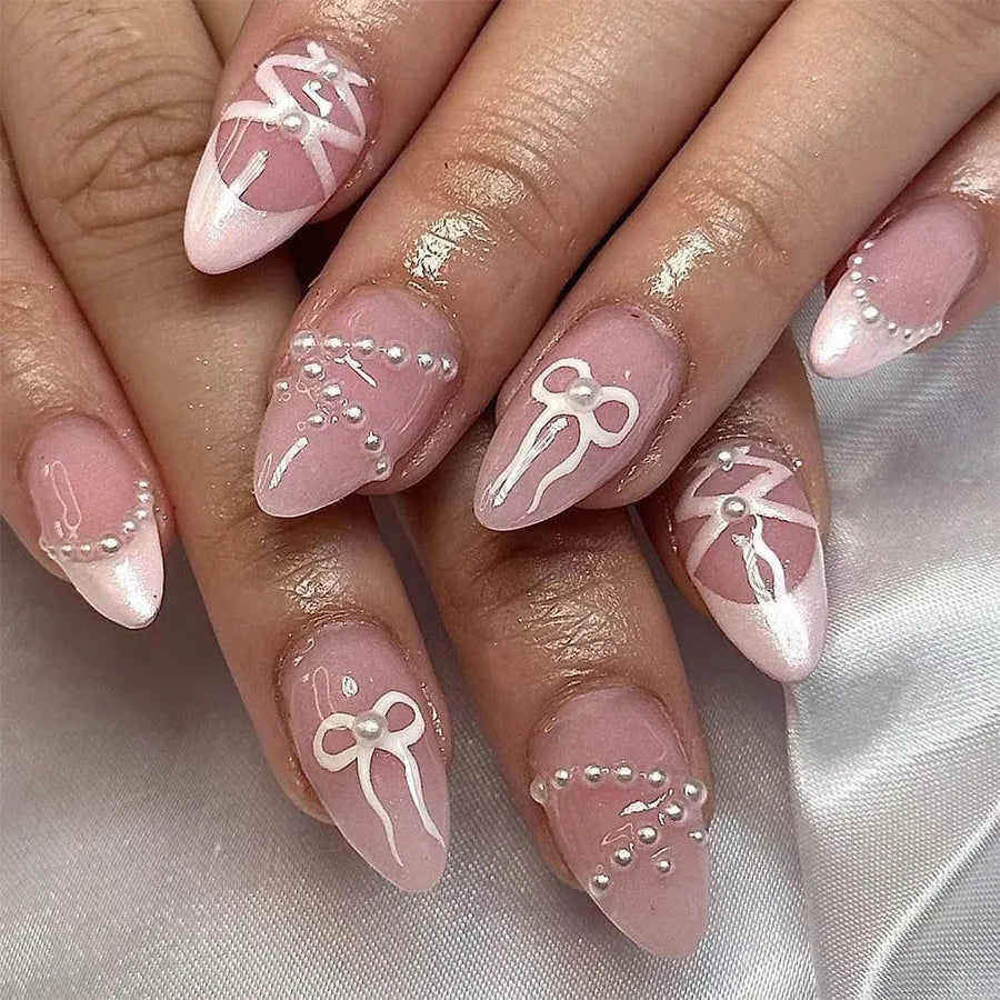 Pink Bow Press on Nails