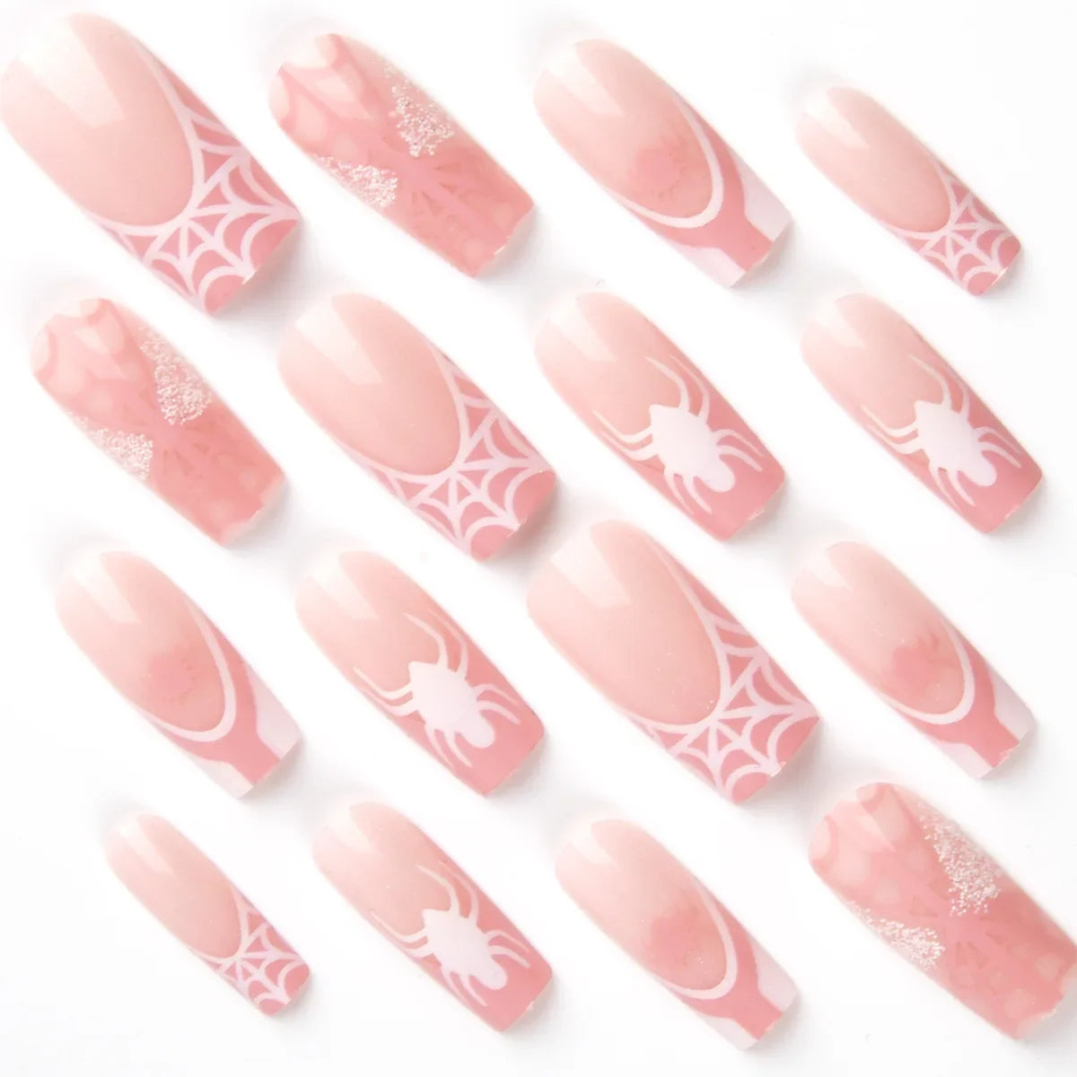 Pink Spider Web Coffin Press-On Nails