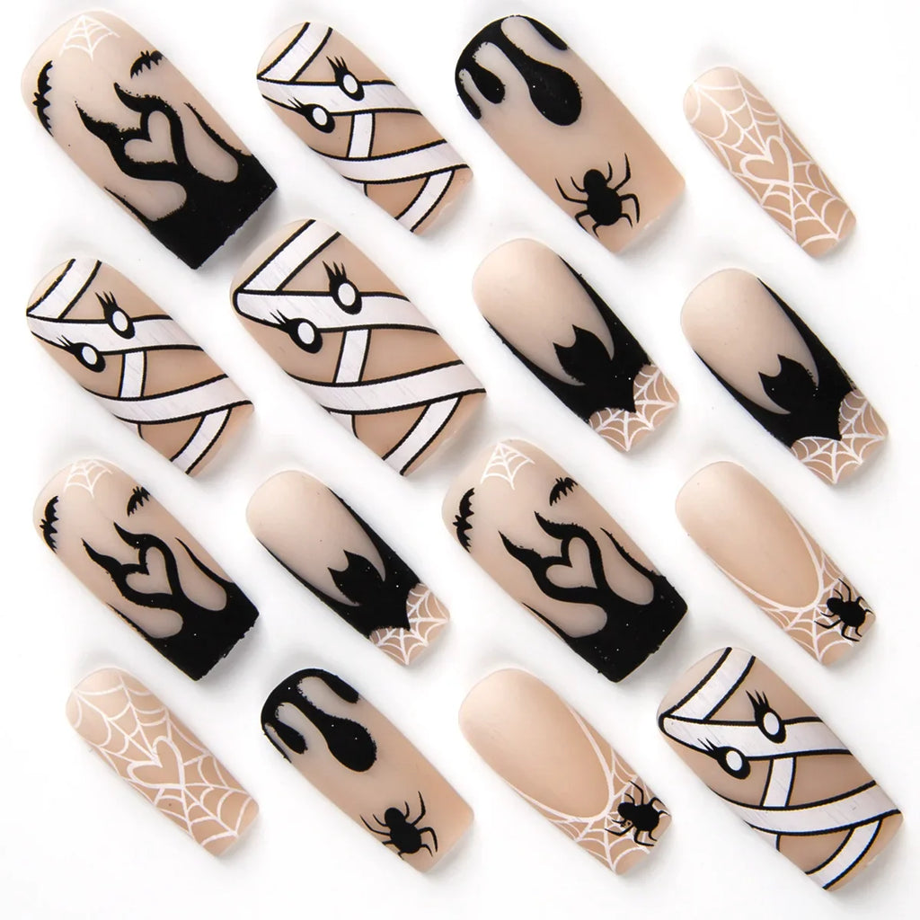 Pink Spider Web Coffin Press-On Nails