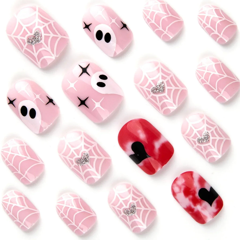 Pink Spider Web Coffin Press-On Nails