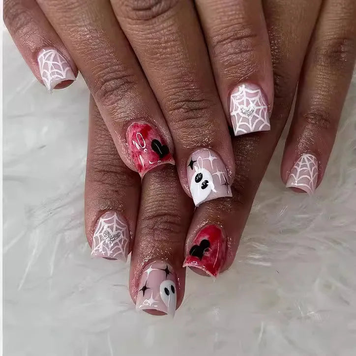 Pink Spider Web Coffin Press-On Nails
