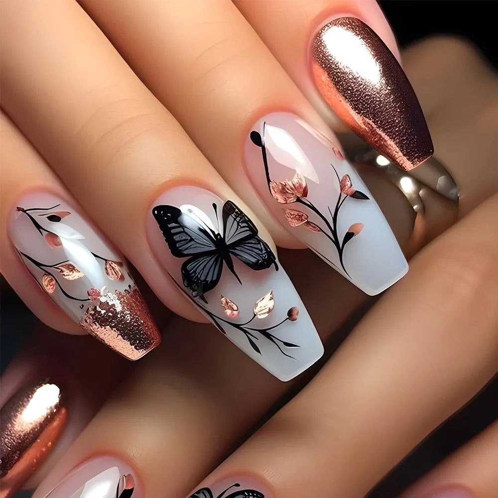 24pcs Flower Design Press On Nails Set-6