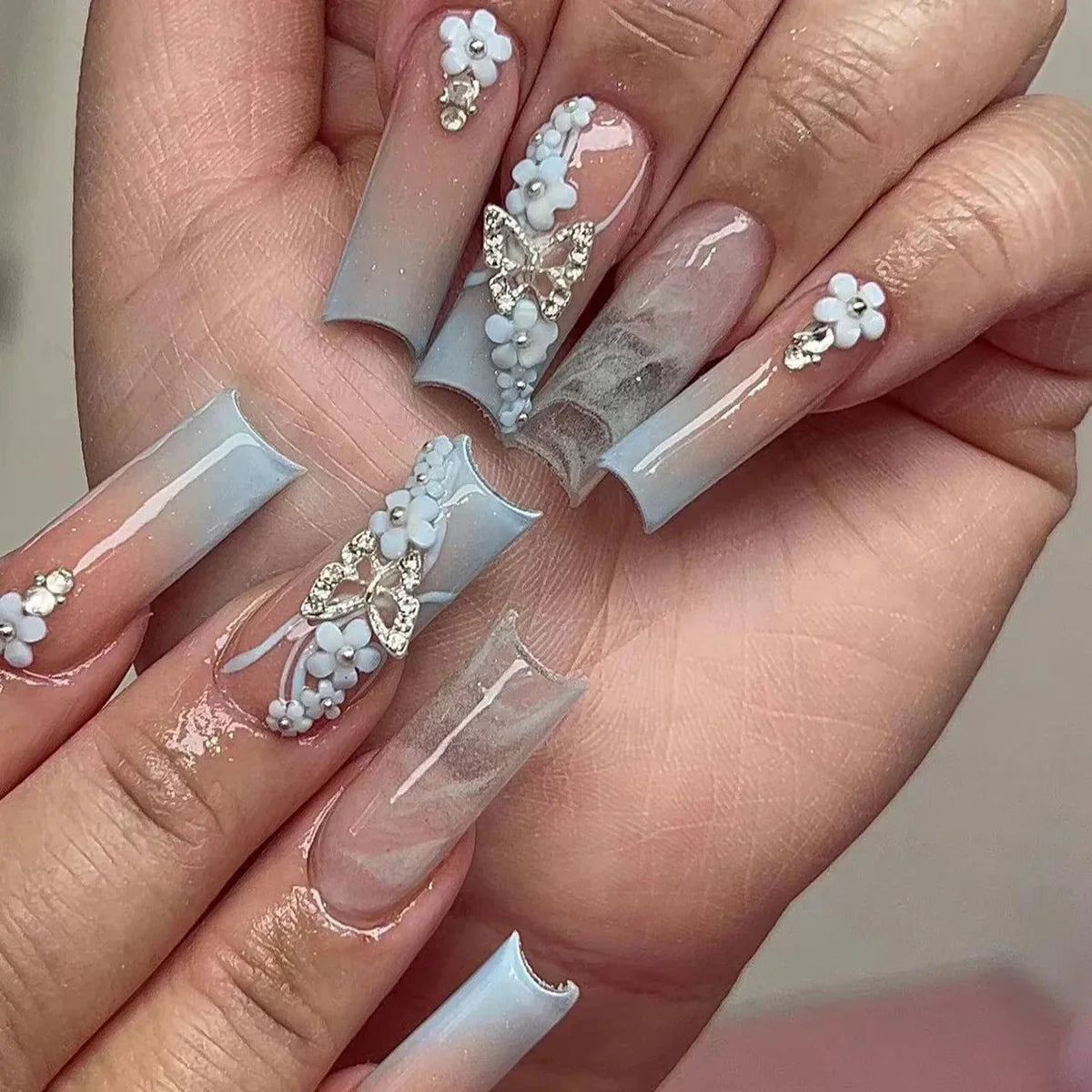 24pcs Flower Design Press On Nails Set-40