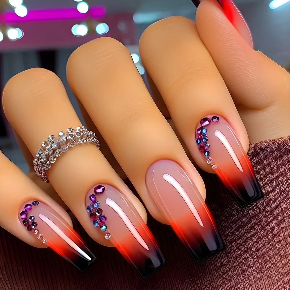 24pcs Flower Design Press On Nails Set-17