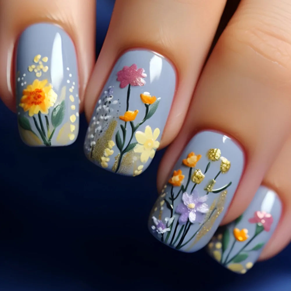 24pcs Flower Design Press On Nails Set-44