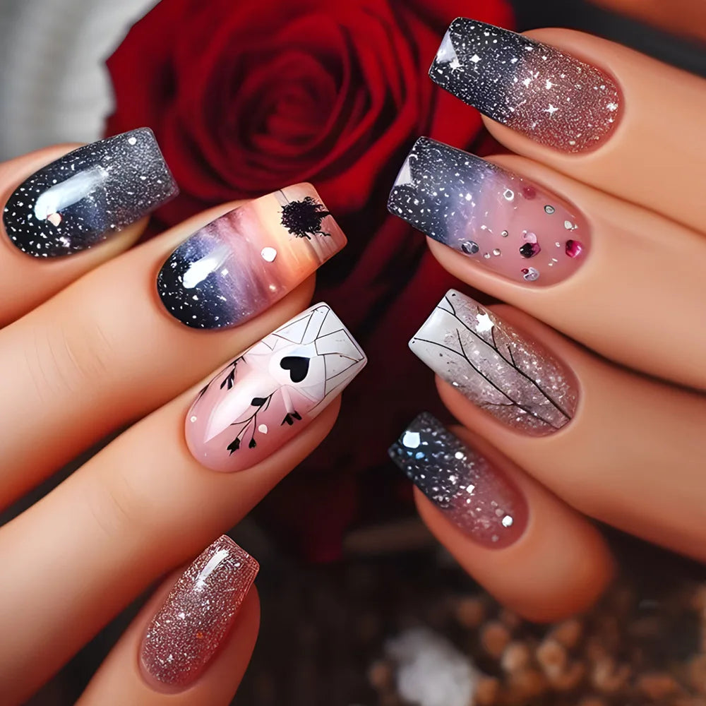 24pcs Flower Design Press On Nails Set-45