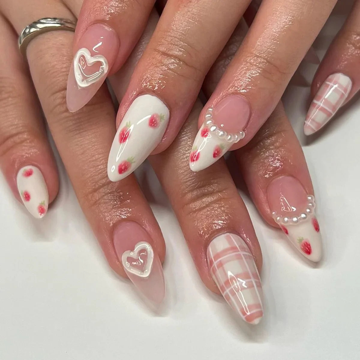 Pink Bow Press on Nails