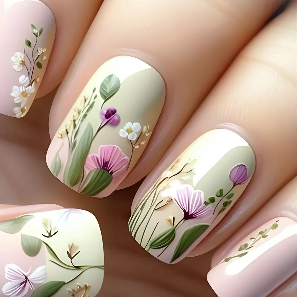 24pcs Flower Design Press On Nails Set-46