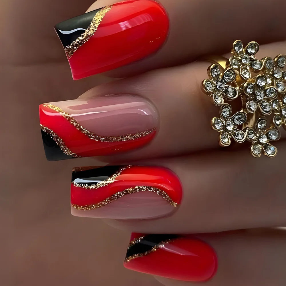 24pcs Flower Design Press On Nails Set-35