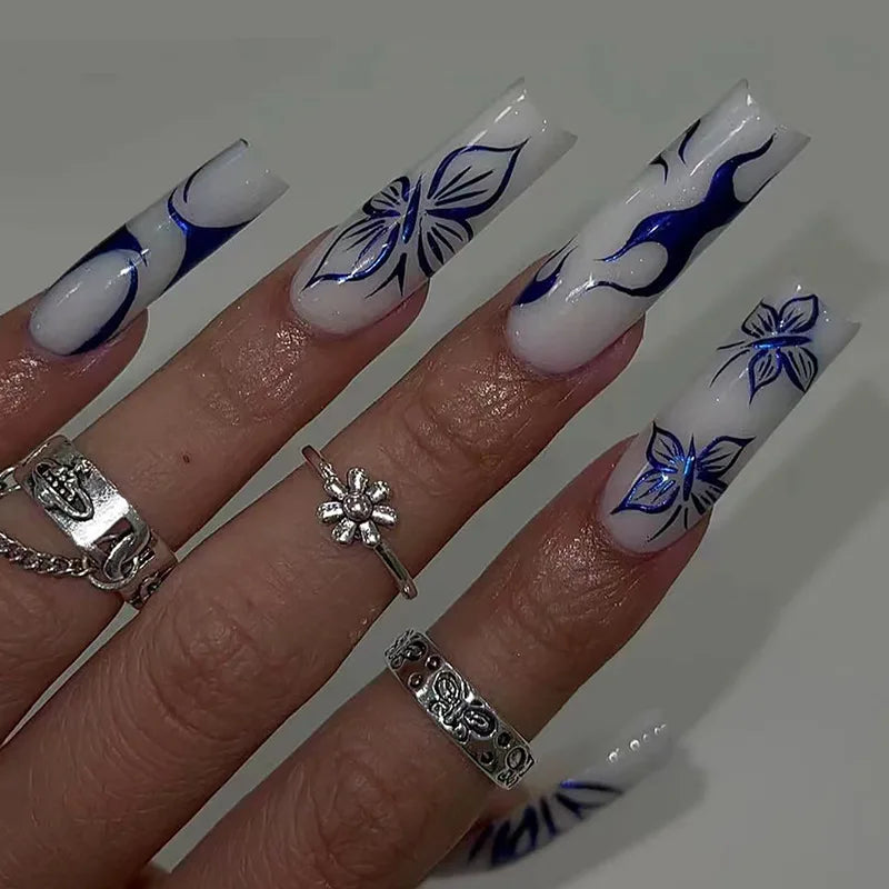 24pcs Flower Design Press On Nails Set-23