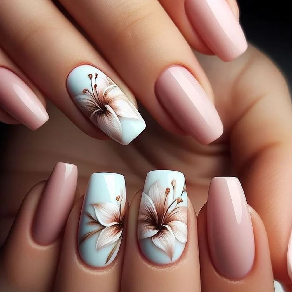 24pcs Flower Design Press On Nails Set-50