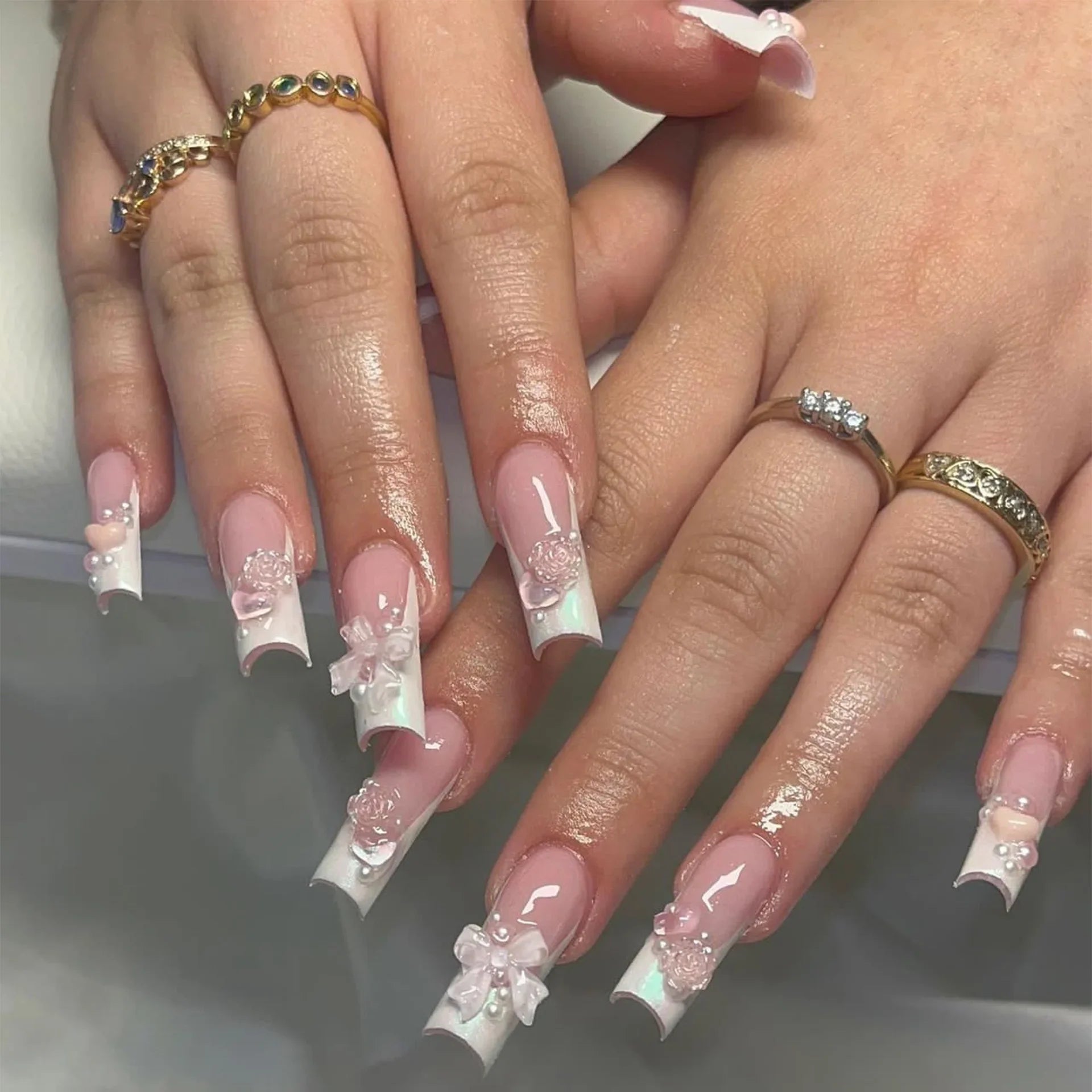 Pink Bow Press on Nails
