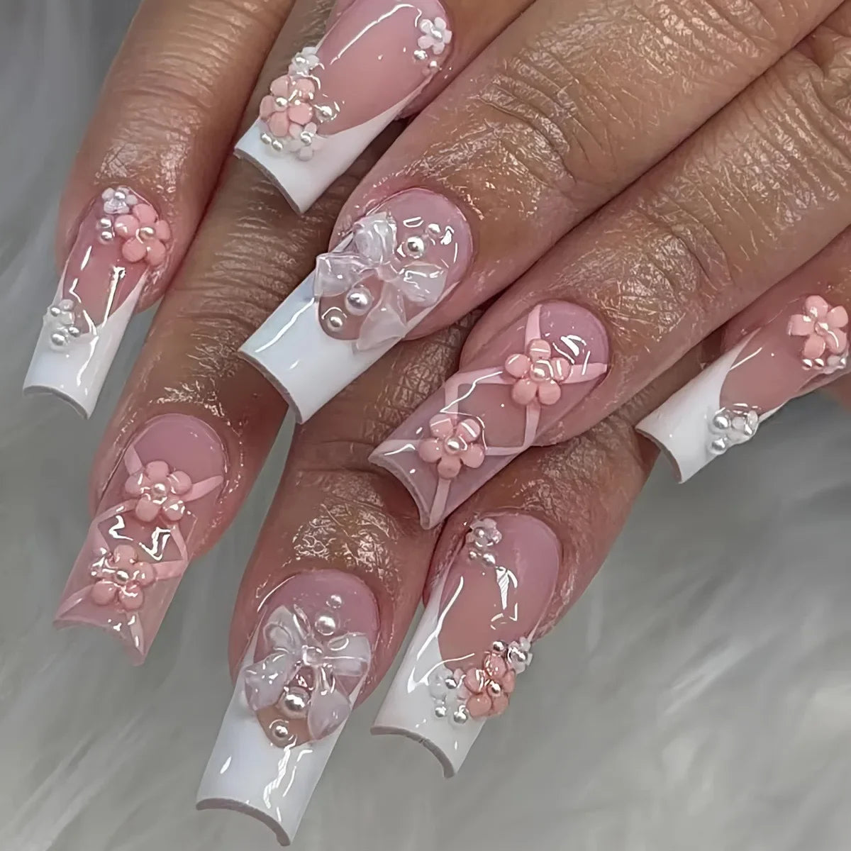 Pink Bow Press on Nails