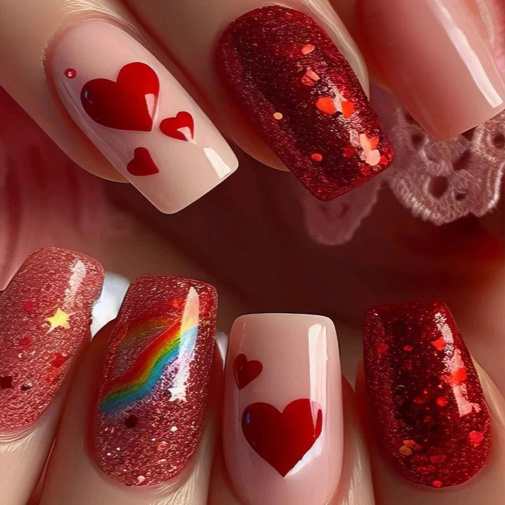 24pcs Flower Design Press On Nails Set-14