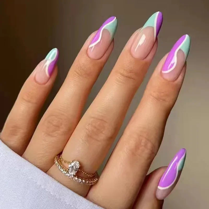 French Rainbow Acrylic Press-On Nails