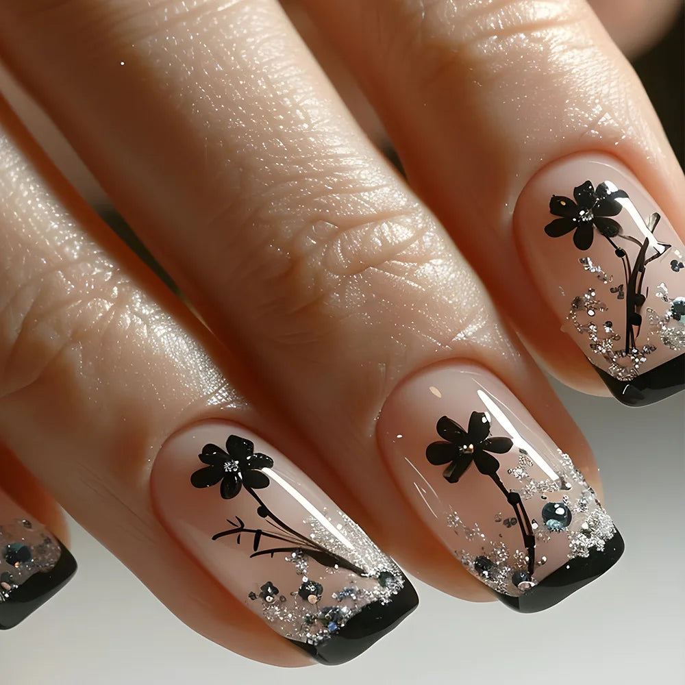 24pcs Flower Design Press On Nails Set-5
