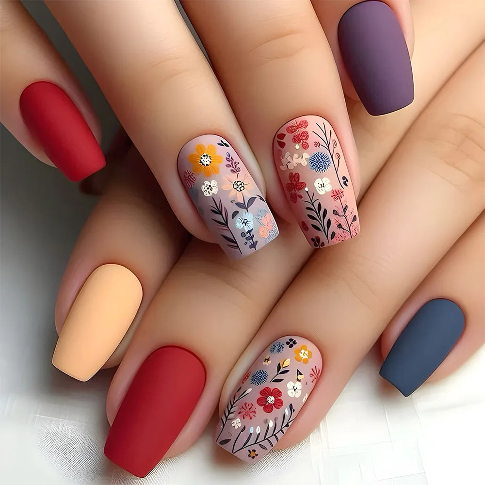 24pcs Flower Design Press On Nails Set